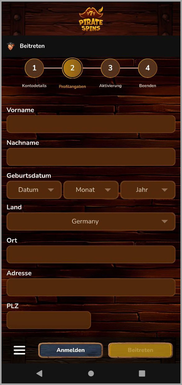 Schnelle und einfache Registrierung bei Pirate Spins casino