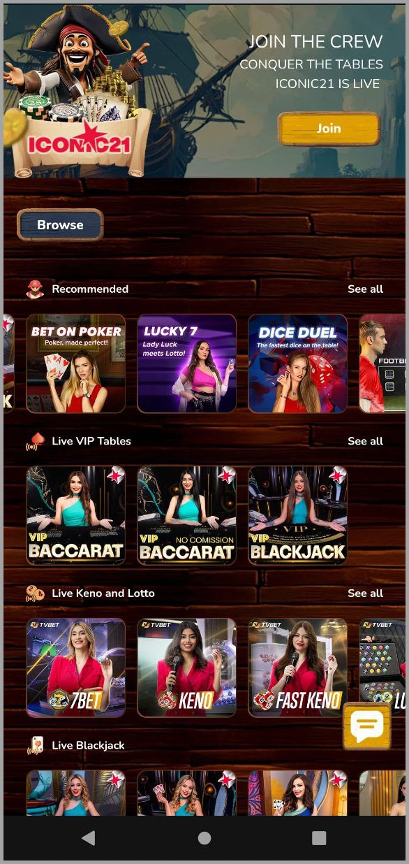 Exclusive live casino games at Pirate Spins casino UK"