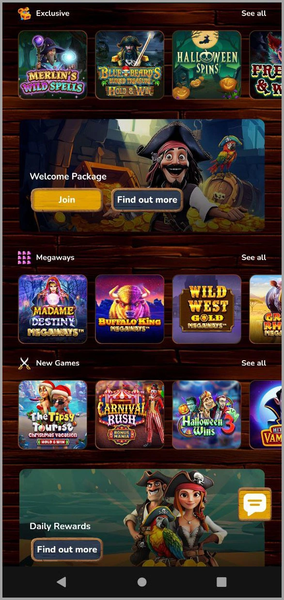 Megaways games available at Pirate Spins casino UK