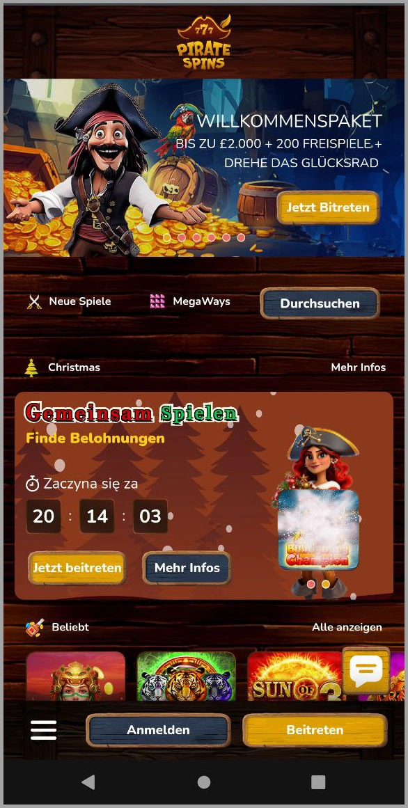 Kompakte Übersicht der Hauptkategorien von Pirate Spins casino